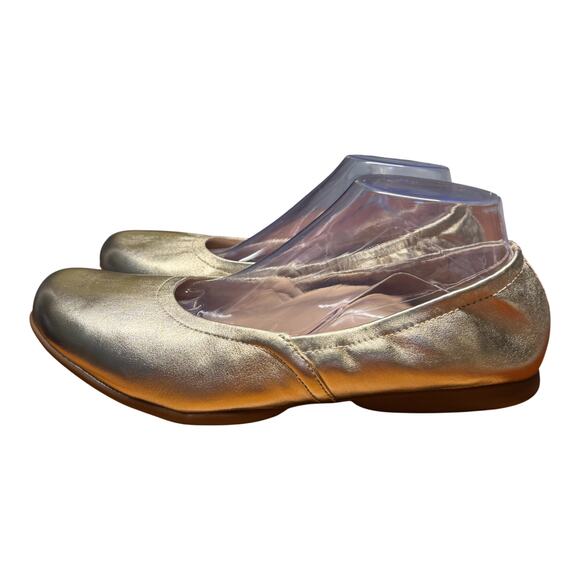 ABEO Tilly Women's 10 Gold Leather Ballet Flats Comfort Slip On Workwear Classic - Picture 1 of 11